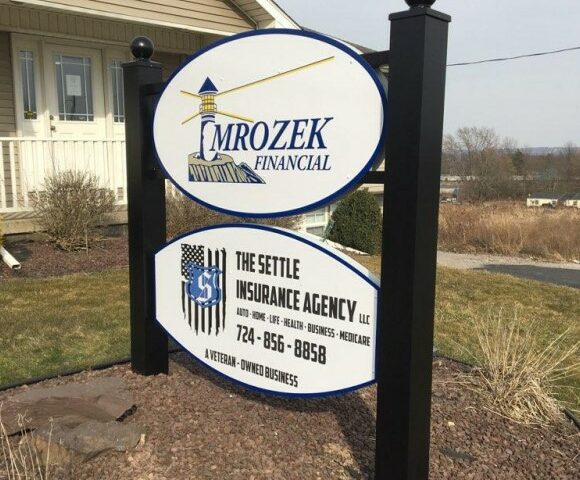 Carved Signs for Mrozek Financial & The Settle Insurance Agency in Edinburg, PA