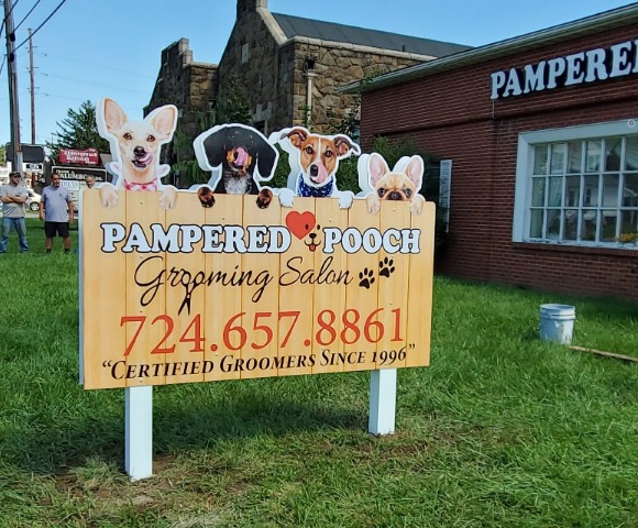 Pampered Pooch Grooming Salon Business Sign in West Middlesex, PA