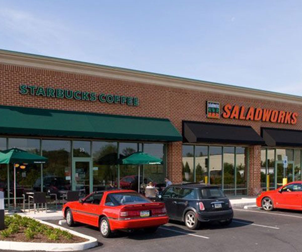 Starbucks Coffee and SaladWorks in Shopping Center with Commercial Awnings in New Castle, DE